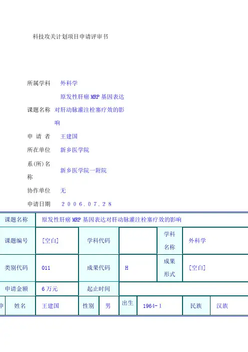 王建国科技攻关打算项目申请评审书