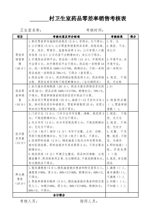 村级药品零差率考核细则