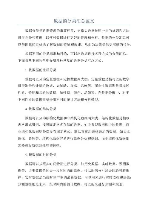 数据的分类汇总范文
