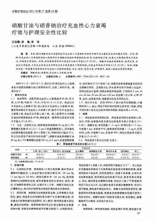 硝酸甘油与硝普钠治疗充血性心力衰竭疗效与护理安全性比较