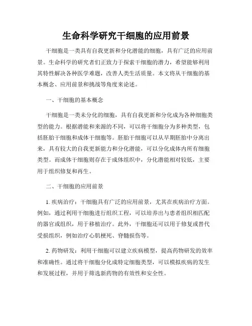 生命科学研究干细胞的应用前景