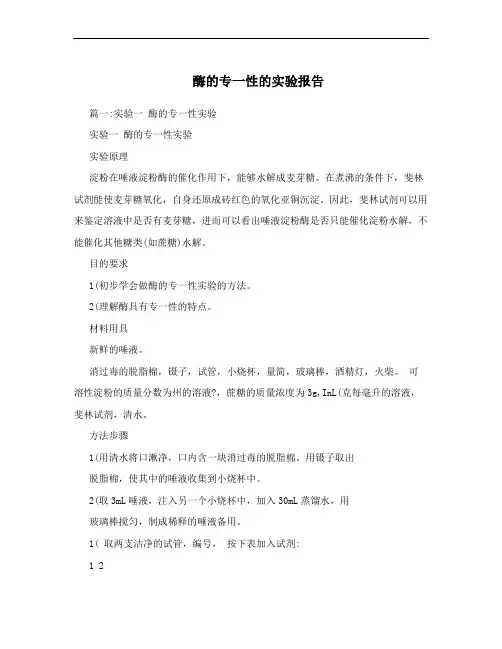 酶的专一性的实验报告
