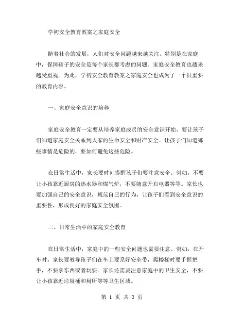 学初安全教育教案之家庭安全