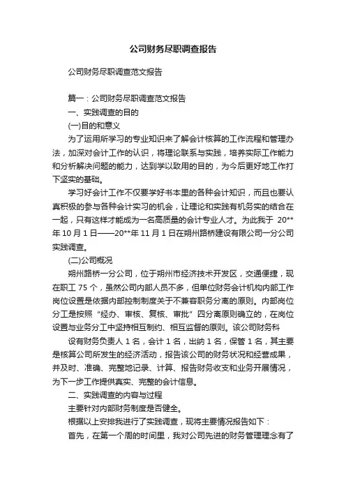 公司财务尽职调查报告