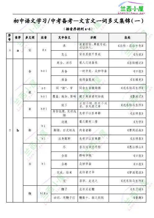 中考备考知识点初中语文学习文言文一词多义集锦(一)