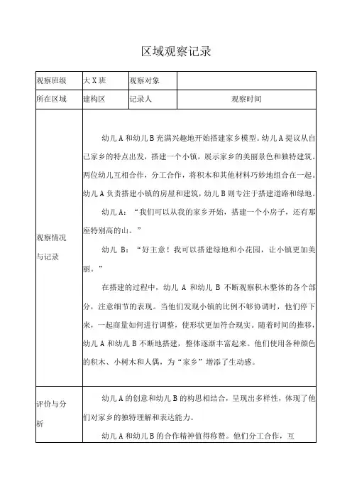幼儿园(大班)区域观察记录(建构区) (2)