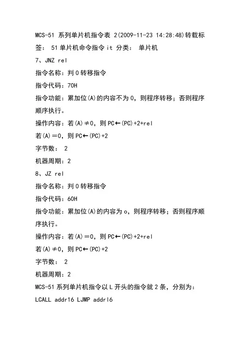 51单片机指令集