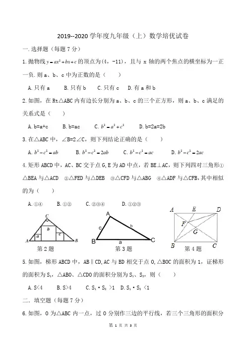 2019--2020学年度九年级(上)数学培优试卷3