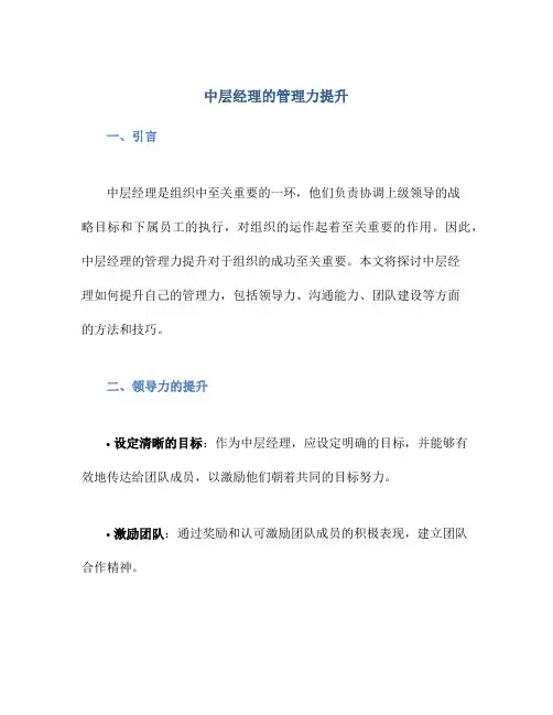 中层经理的管理力提升