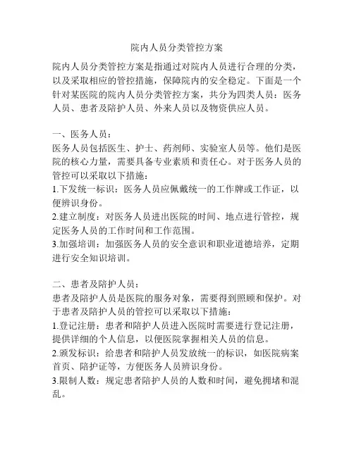 院内人员分类管控方案