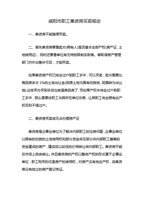 咸阳市职工集资房买卖规定
