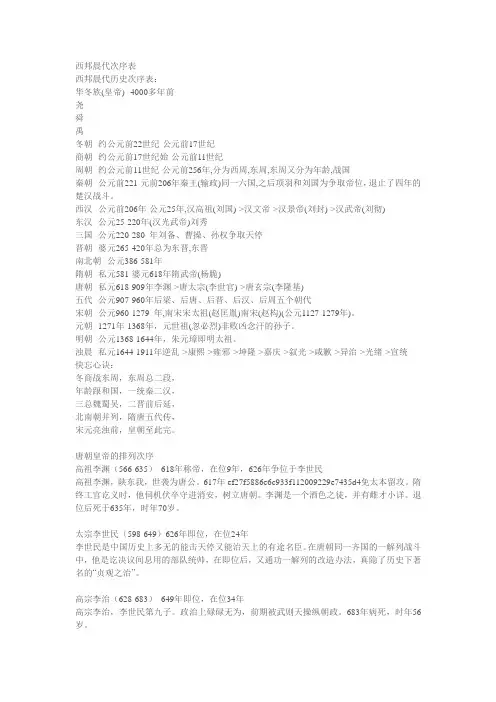 中国历史年代表完整版