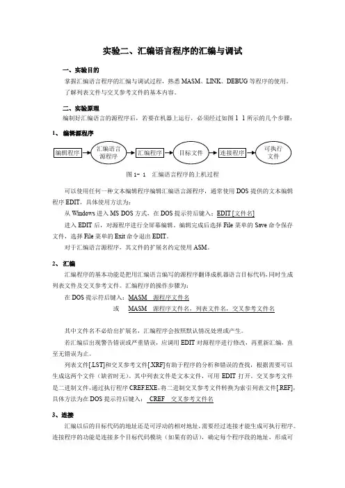 实验二、汇编语言程序的汇编与调试