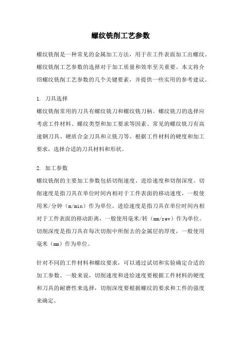 螺纹铣削工艺参数