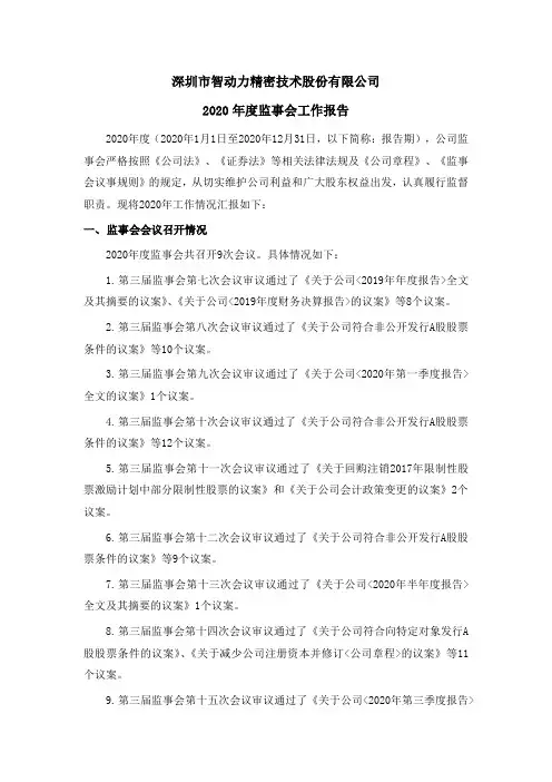 300686智动力：2020年度监事会工作报告
