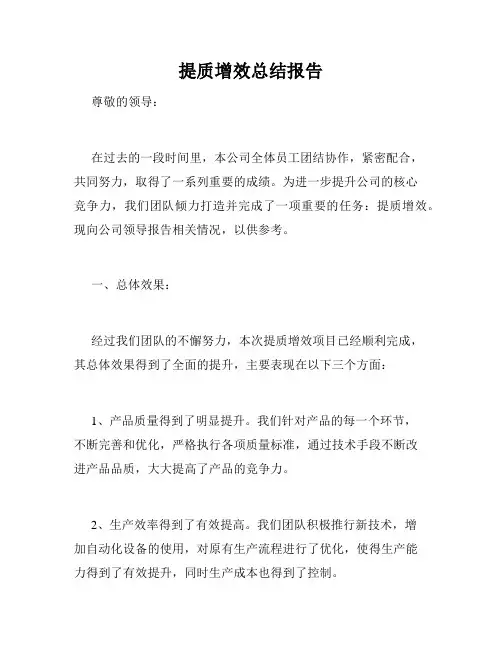 提质增效总结报告