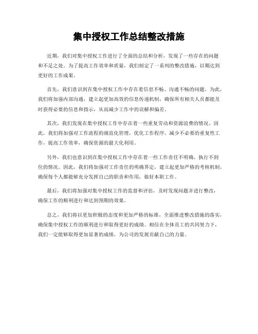 集中授权工作总结整改措施