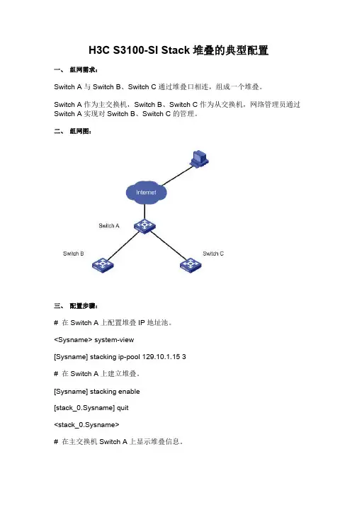 H3C S3100-SI Stack堆叠的典型配置