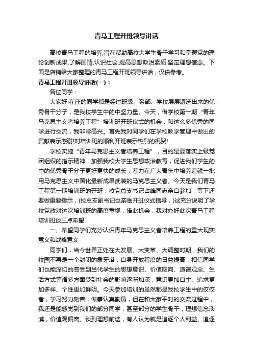 青马工程开班领导讲话