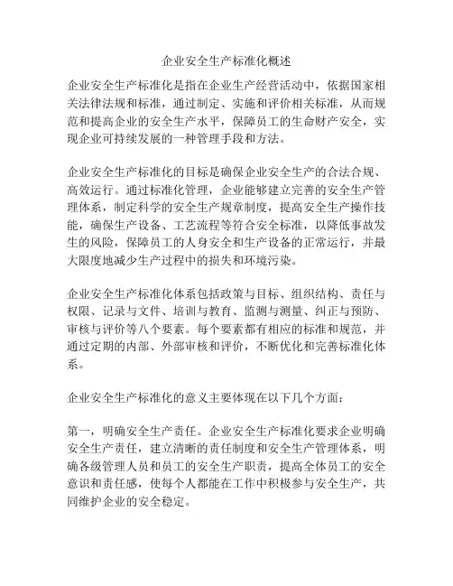 企业安全生产标准化概述