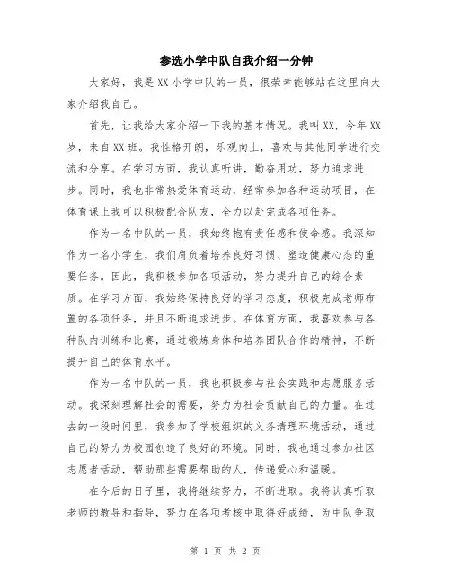 参选小学中队自我介绍一分钟