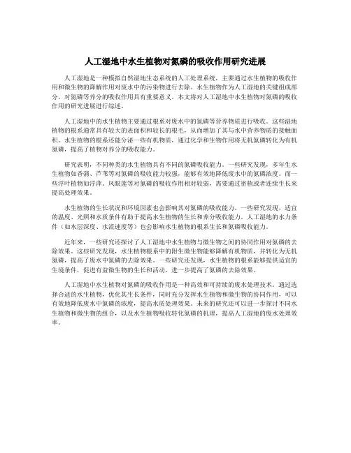 人工湿地中水生植物对氮磷的吸收作用研究进展