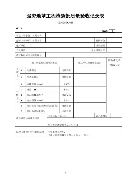 强夯地基工程检验批质量验收记录表