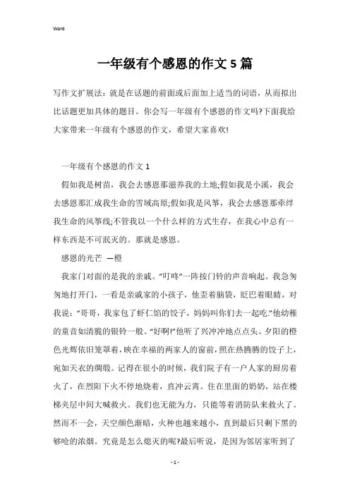 一年级有个感恩的作文5篇