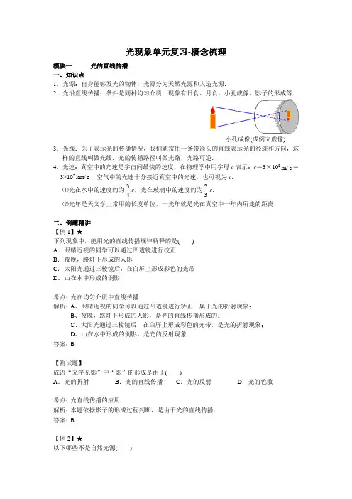 初中物理复习 光现象单元复习-概念梳理