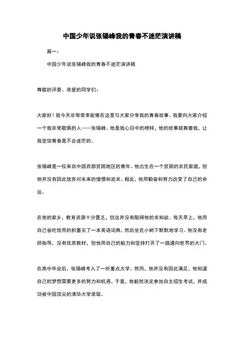中国少年说张锡峰我的青春不迷茫演讲稿