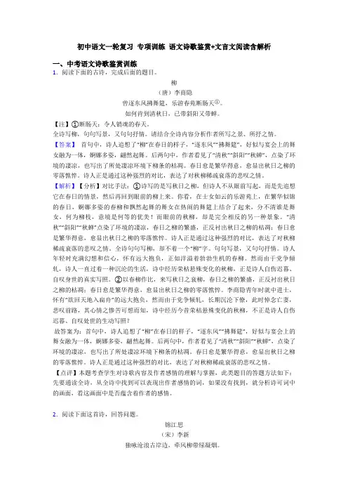 初中语文一轮复习 专项训练 语文诗歌鉴赏+文言文阅读含解析
