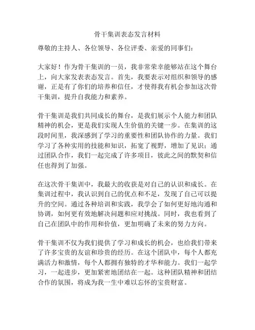 骨干集训表态发言材料