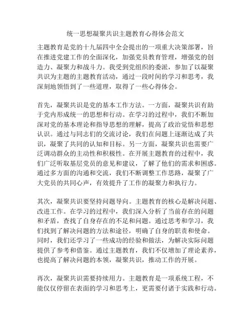 统一思想凝聚共识主题教育心得体会范文