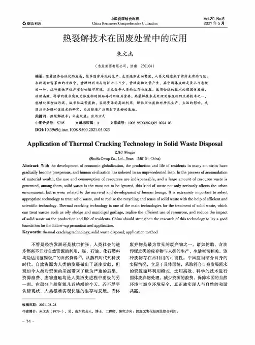热裂解技术在固废处置中的应用