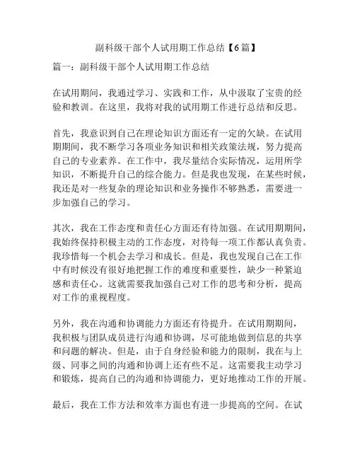 副科级干部个人试用期工作总结【6篇】