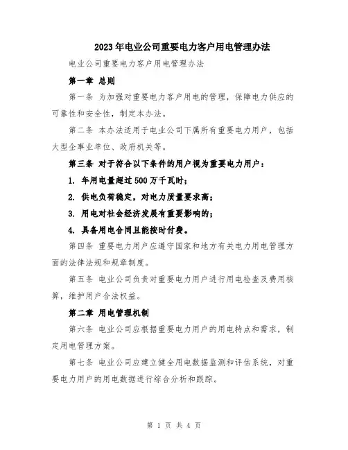 2023年电业公司重要电力客户用电管理办法