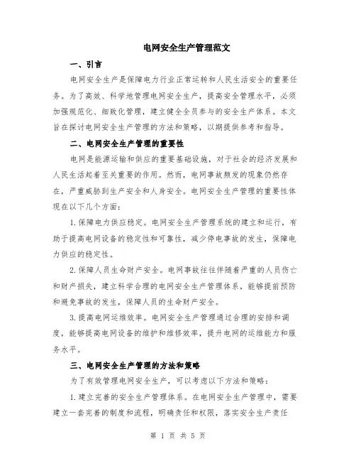 电网安全生产管理范文（二篇）