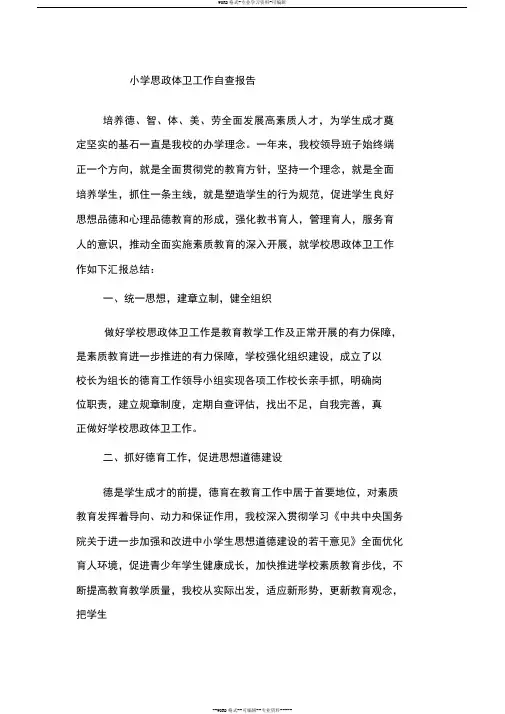 小学思政体卫工作自查报告