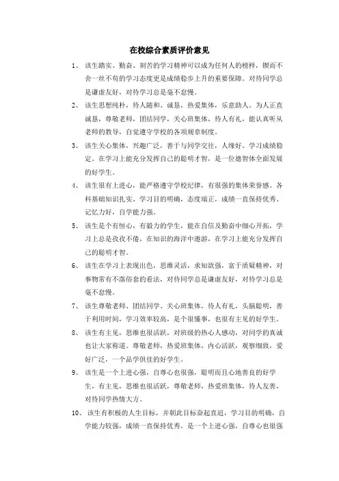 在校综合素质评价意见