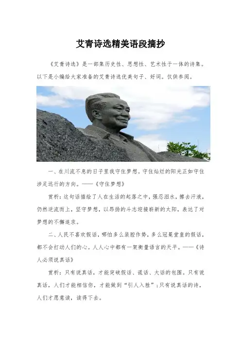 艾青诗选精美语段摘抄