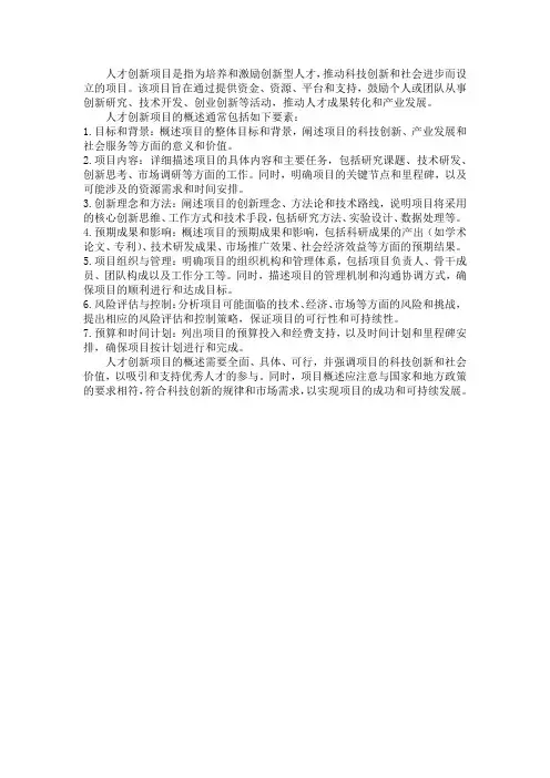人才创新项目概述