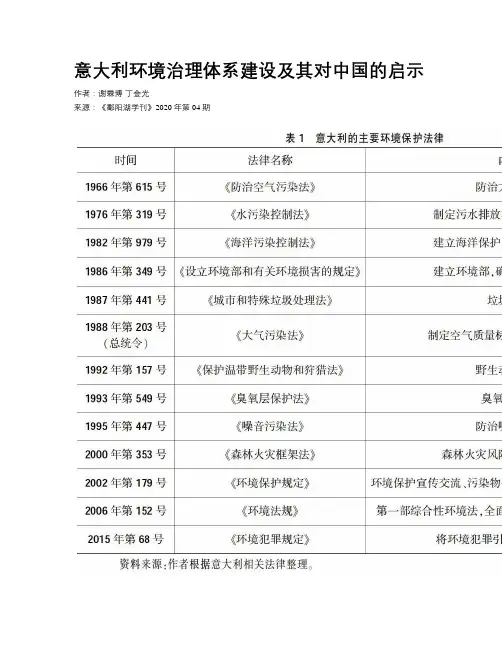 意大利环境治理体系建设及其对中国的启示
