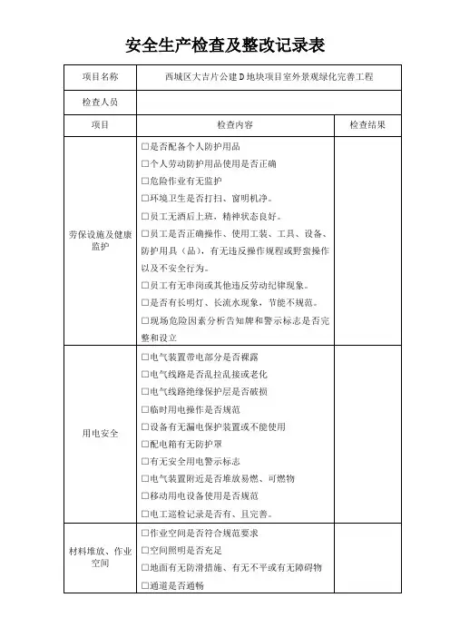 日常安全生产检查记录表