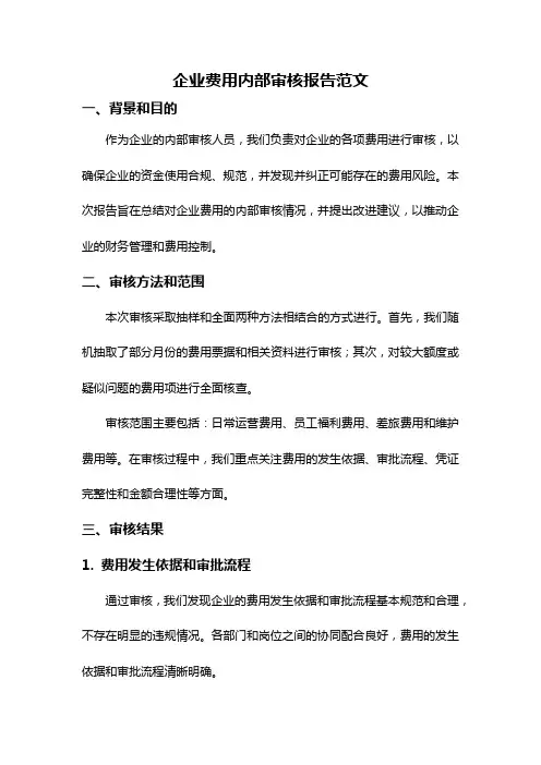 企业费用内部审核报告范文