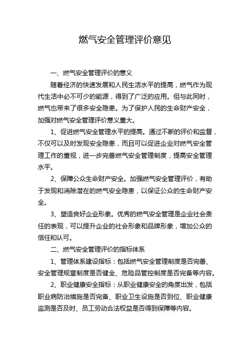 燃气安全管理评价意见