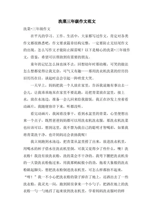 洗菜三年级作文范文