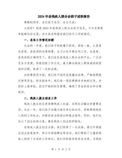2024年县残疾人联合会班子述职报告