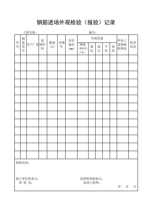 钢筋进场外观检验(报验)记录
