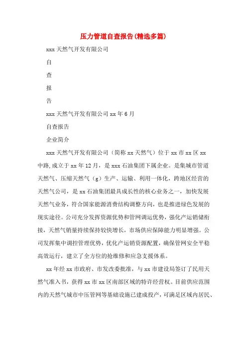 压力管道自查报告(精选多篇)