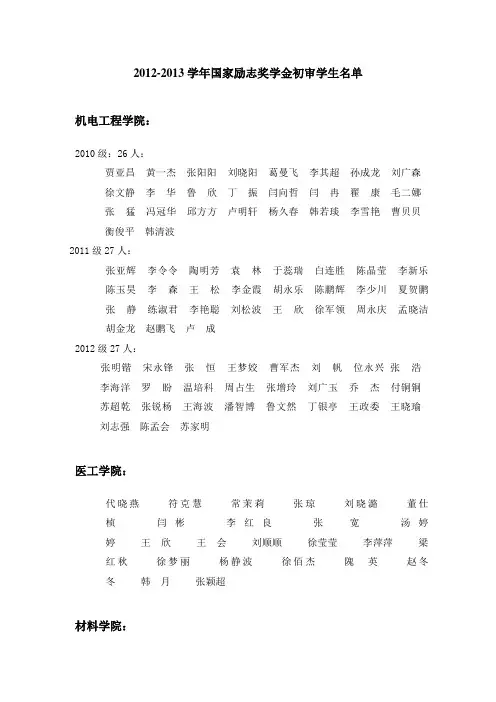 2012-2013学年国家励志奖学金初审学生名单